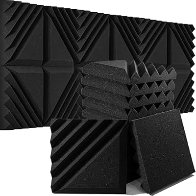 Foroomaco Half-Slash Acoustic Foam Panels, 12 x 12 x 2 in, 12 Pack, Black