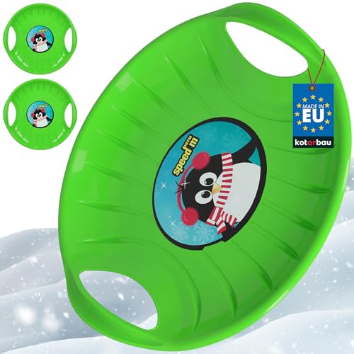 KOTARBAU® 2er Set Rutschteller - ø 60 cm - Popo Rutscher - mit Griffen - Schlitten für Kinder & Erwachsene - Bob Schlitten - Kinderschlitten - Kunststoff - Grün