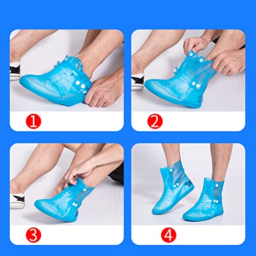 Cubrecalzado impermeable de silicona elástico alto con botones de doble fila, talla ajustable para proteger tus zapatos (Color: Azul, Talla: XXL) miniatura 6