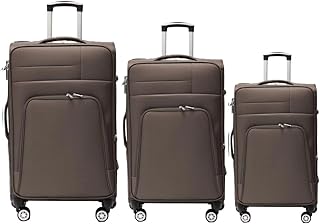 Set de 3 Maletas de Tela - Juego de Equipaje Ligero: Pequeña, Mediana y Grande (Color Verde) (Marron)