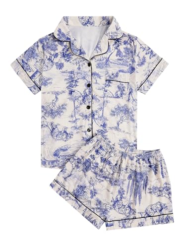 Image of Floerns Women's Floral Pajamas Notch Collar Print Sleepwear Two Piece Pajama Set