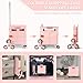 Foldable Utility Cart with Stair Climbing Wheels,Collapsible Rolling Crate with Magnetic Lid Telescopic Cover,Telescoping Handle,360° Rotate Wheel Hand Cart for Teacher Shopping Moving Grocery(Pink)