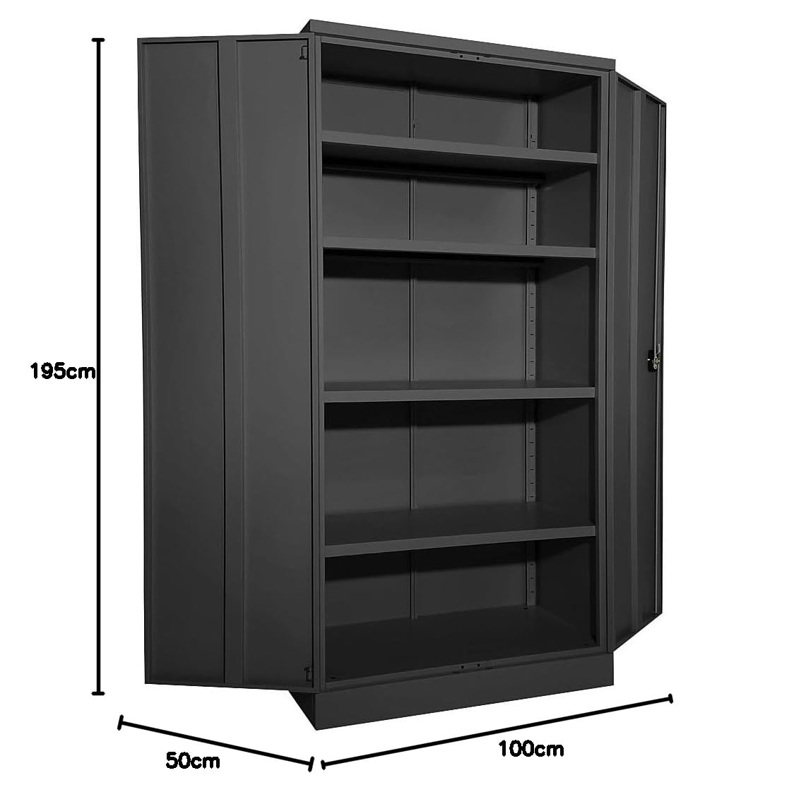 EUROKRAFT | Armoire métallique Nilas | avec 4 tablettes | h x l x p 1950 x 1000 x 500 mm | Noir Profond