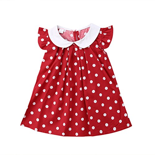 Baby Girls Kids Sleeveless White Collar Polka Dots A-line Blouse Top Mini Dress (6-12 Months, Red)