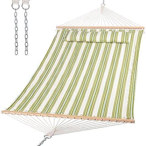 SUNCREAT Hammock 2 Person Heavy Duty, Double Hammocks for Trees, 2 Person Hammock with Spreader Bar, Green&Beige Cover