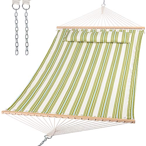 Image of SUNCREAT Hammock 2 Person Heavy Duty, Double Hammocks for Trees, 2 Person Hammock with Spreader Bar, Green&Beige