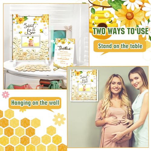 Image of 65 Pcs Sweet As Can Bee Baby Shower Decorations Bee Baby Shower Guest Book Alternatives He or She Gender Reveal Decorations Sign in Guest Book with Picture Frame and 60 Wooden Chip Decors