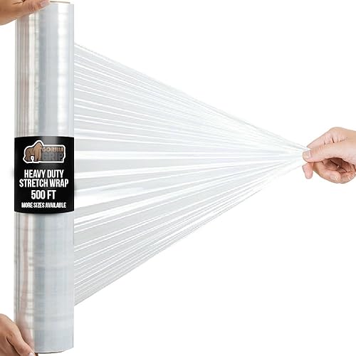 Miniatura 18 de GORILLA GRIP Film extensible 500% de plástico resistente, paquete de 2 rollos de envoltura retráctil de 1200 pies de 17 pulgadas, resistente a
