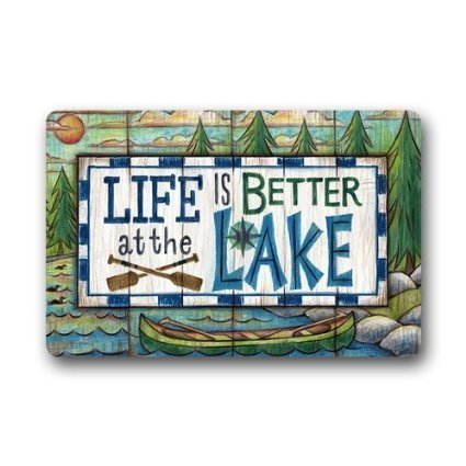 Door Mat Life is Better at The Lake Decorative Doormat Indoor/Outdoor Doormat 23.6" x 15.7" Non-Woven Fabric Non Slip Gate Rug