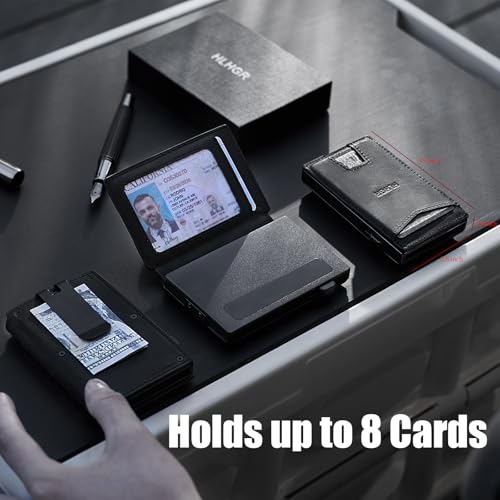 Wallet for Men，Slim Minimalist Smart Wallet With Money Clip Genuine Leather Card Holder RFID Blocking Metal Aluminum Pop Up Card Wallet with ID Window Gift4