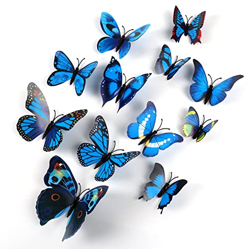 72 Pegatinas de Pared de Mariposa, Mariposas Decorativas, 3D con Adhesivo de Pared de Mariposa Magnético, Adhesivo de Mariposa Desmontable, Ideal para el Hogar, Aula, Boda, Fiesta, Decoración (Azul) Cover