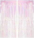 Lauren 2 Pack 3' x 9' Metallic Foil Fringe Door Window Curtain Party Birthday Prom Event Decoration Supplies (Transparent Iridescent)