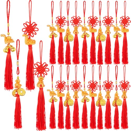 Yuxung 24 Pcs Chinese New Year Decorations 2025 Year of The Snake Pendant Chinese Wealth Snake Knot Tassel for Bonsai Car Hanging Charm Spring Festival Party Supplies