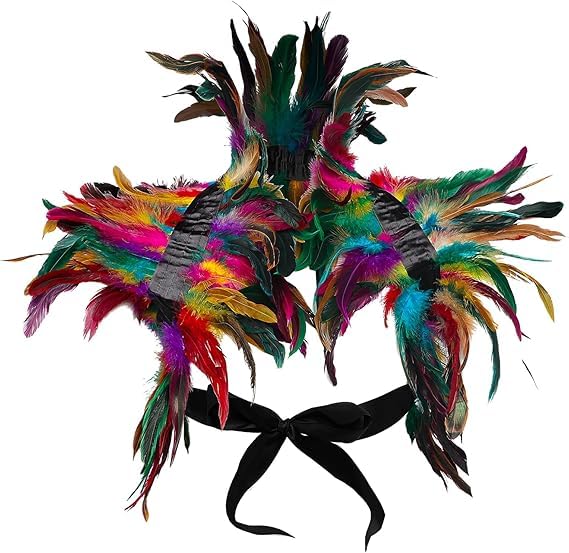 FakeFace Gothic Feather Shrug Cape Natural Feather Shawl Collar Party Evening Dress Necklace Halloween Cosplay Costume (Colorful, one Size)
