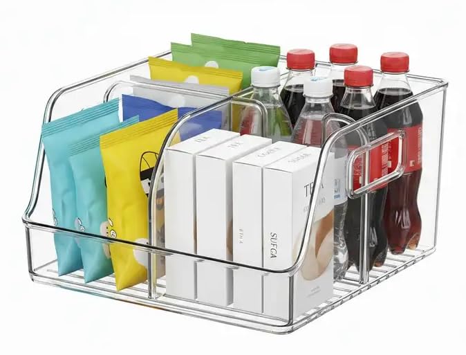 Punorric Coffee Station Organiser, 4-Compartment Coffee Storage Box with Adjustable Dividers and Built-in Handles, Clear PET Coffee Pod Holder for Worktop, Cupboard, Tea Station and Coffee Bar