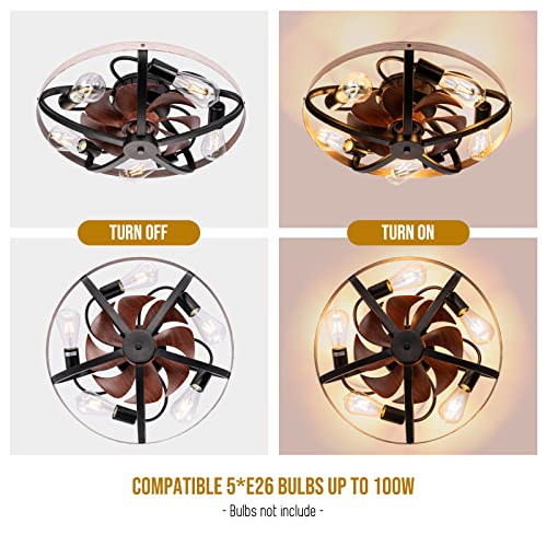 Glitnous 20 Inch Farmhouse Caged Low Profile Ceiling Fan With Lights And Remote, Black Small Semi Flush Mount Rustic Vintage Ceiling Fan Light, Reversible 6 Speed Timer For Kitchen Bedroom Dining Room #TOP7