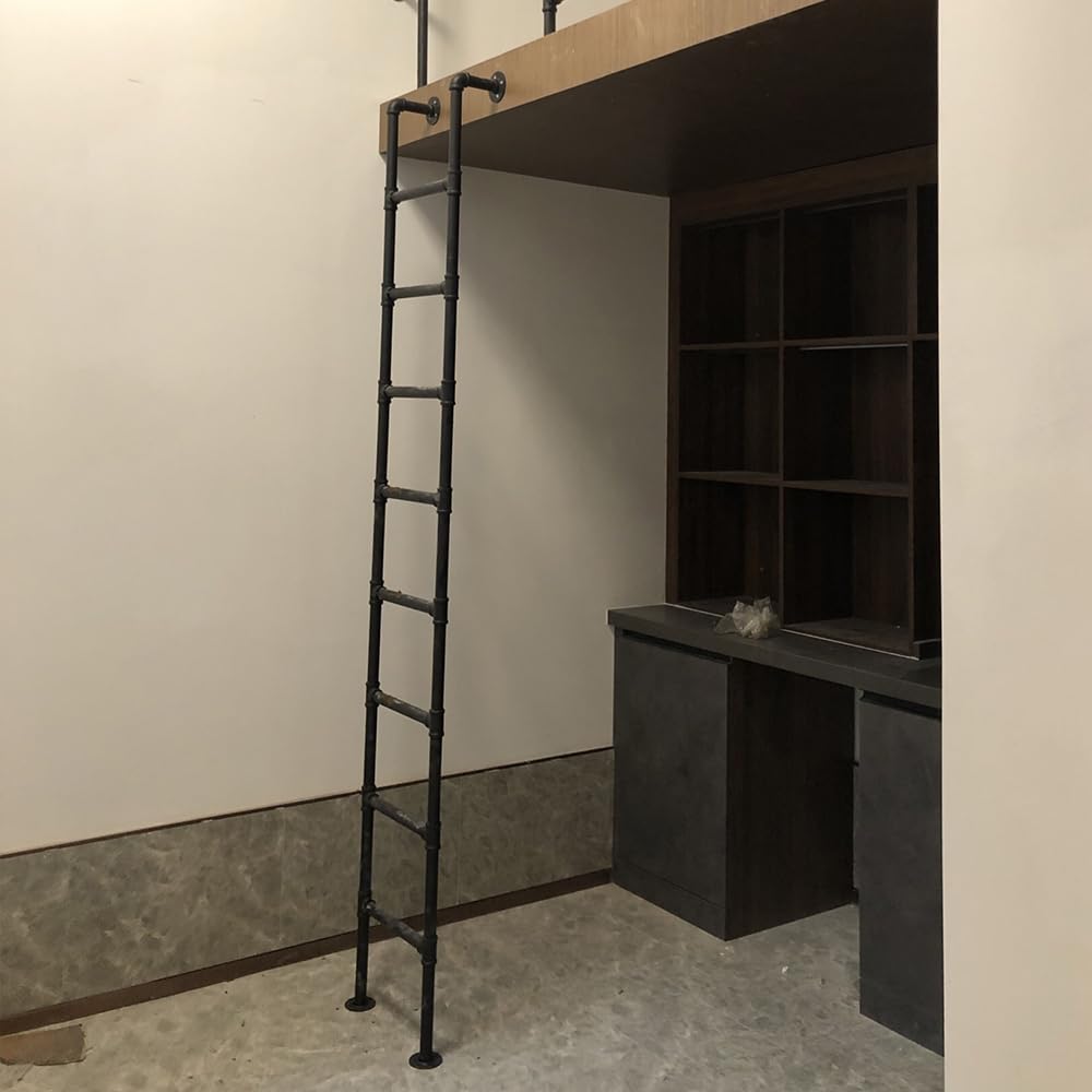 BYFSRUS Metal WallMounted Loft Bed Ladder 2.05m/81in Staircase for Attics & Basements Indoor/Outdoor Climbing Ladder Sturdy & SpaceSaving Design