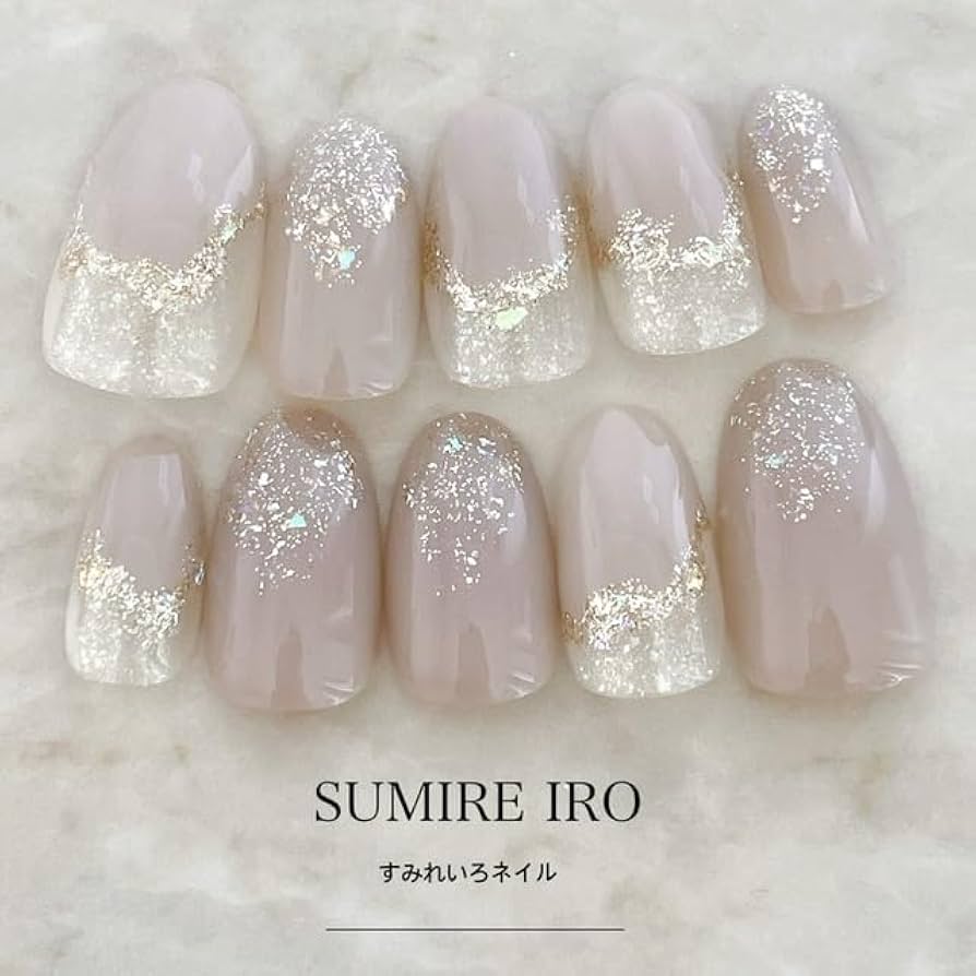 オーダーネイルチップNo.77 大人キレイ シェル ラメ グレージュパール色 オーダーネイルチップNo.77 大人キレイ シェル ラメ グレージュ