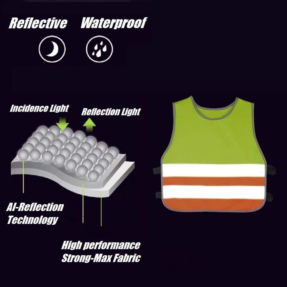 Kamizelka odblaskowa, kamizelka odblaskowa, dzieci dzieci Baby Hi Vis Viz, wysoka widoczność, odblaskowa odzież robocza dla maluchów, kamizelka, 2 paski elastyczne (średnie) (Size : Large)