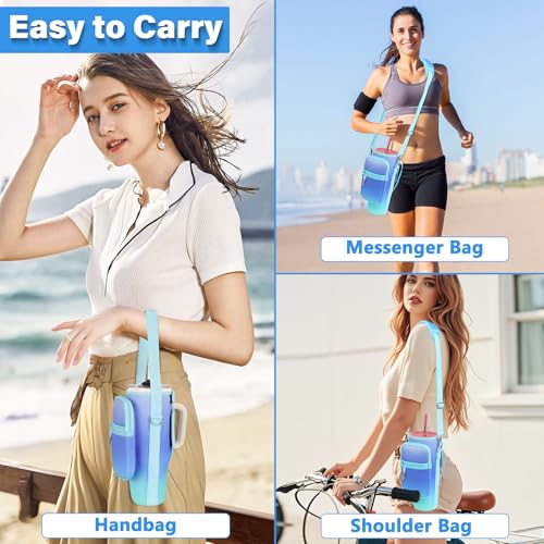 Image of LEFOR.Z Water Bottle Carrier Bag with Phone Pocket Compatible with Stanley /Meoky 40 oz Tumbler with Handle,Water Bottle Holder Pouch with Adjustable Strap Compatible with Stanley Cup Accessories