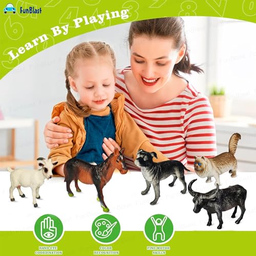 Image of FunBlast Mini Farm Animals Figure Toy Set - 6 Pcs Realistic Farm Animal Models Including Dog, Cat, Goat, Buffalo, Horse & Donkey, Educational Animal Toys for Kids, Pretend Play - Multicolor