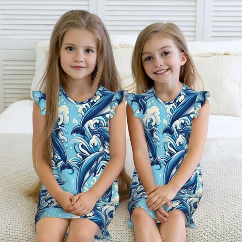 Augenstern Flutter Sleeve Nightgown Dolphins-Jump-Blue-Sea Soft Sleepwear Nightdress4