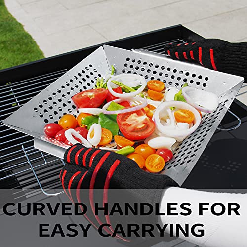 Jy Cookment Grill Basket- Stainless Steel Grilling Basket For Indoor And Outdoor Use, Heavy Duty Vegetables Grill Basket For Veggies And Kabob, Suitable For All Grills, Dishwasher Safe #TOP2