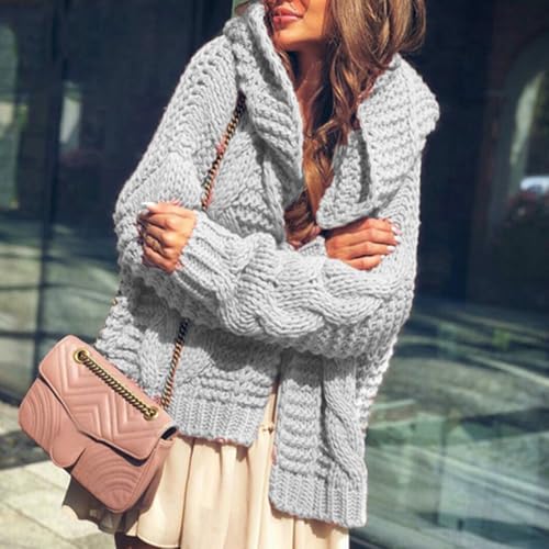 Hooded Cardigans Sweater for Womens Casual Long Sleeve Cable Knit Chunky Cardigans Fall Winter Open Front Sweaters4