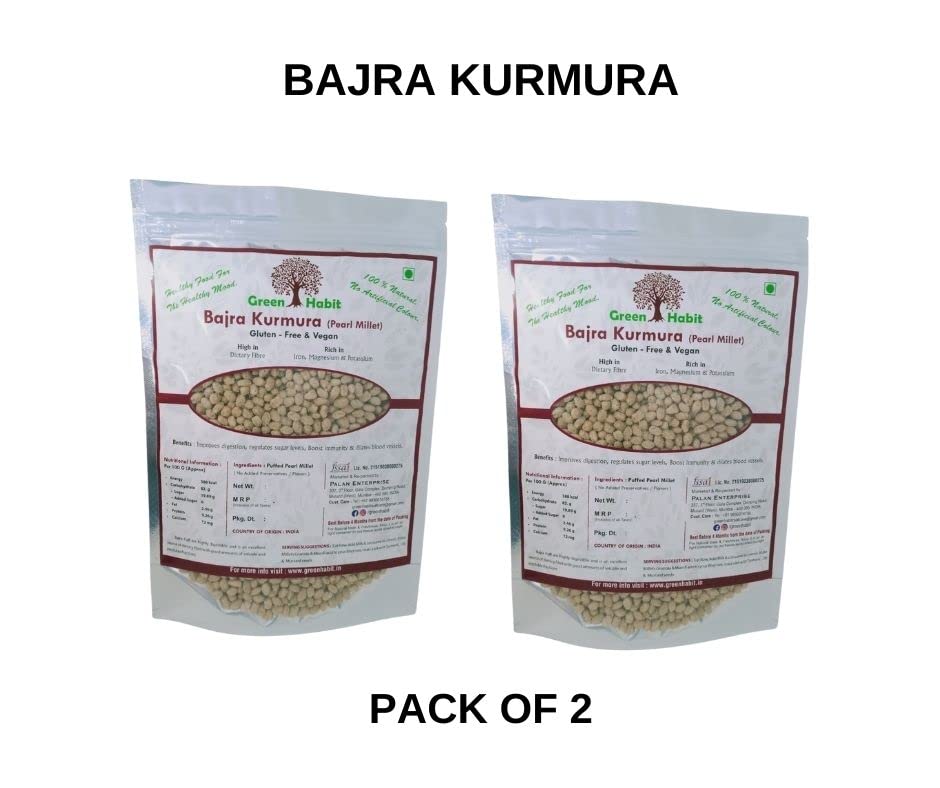 Image of Greenhabit Bajra KURMURA MURMURA aka Bajri Puff for Healthy Breakfast Snack Food (Pearl Millet Puff) (500 gm pack of 2)
