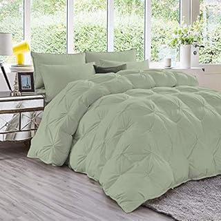 Kuwugi 3Pcs Pinch Pleated Comforter Set & 2 Pillow Shame, 1200TC 100% Egyptian Cotton,400 GSM, Hotel Style,Soft and Durable Bedding for All Seasons (Sage - King-Cal King Size (94
