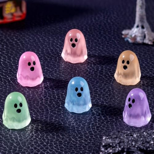 Haowul 50 Stück Leuchtende Halloween-mini-geisterfiguren Aus Kunstharz, Die Im Dunkeln Leuchten, Winzige Kleine Geisterstatuen, Miniaturfiguren Für Halloween, Basteln, Vasenfüller, Mikrolandschaft,