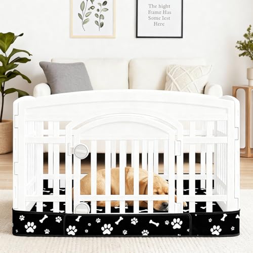 Image of Dog Playpen Bottom Pad Mat for 36 inch 4-Panel Playpens - Scratch & Chew-Resistant Puppy Pen Floor Mat with Hook & Loop Fasteners, Waterproof & Leakproof, Non-Slip (Black) (Playpen Not Included)