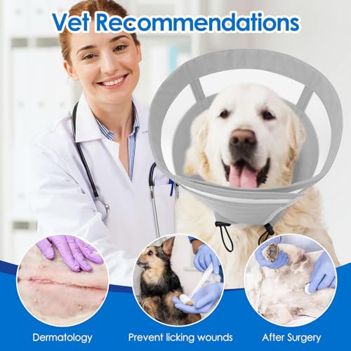 Image of SAWMONG Soft Cone for Dogs - Medium Dog Recovery Collar, Adjustable E-Collar to Stop Licking After Surgery (M, Gray)