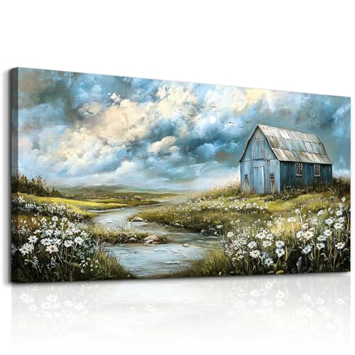 PHAOHUAXM Wall Art For Living Room Large Canvas Wall Decoration For Bedroom Field Scenery Flower Watercolour Painting Office Restaurant Decorations Mural Artwork Ready To Hang Home Decor 24x48 In