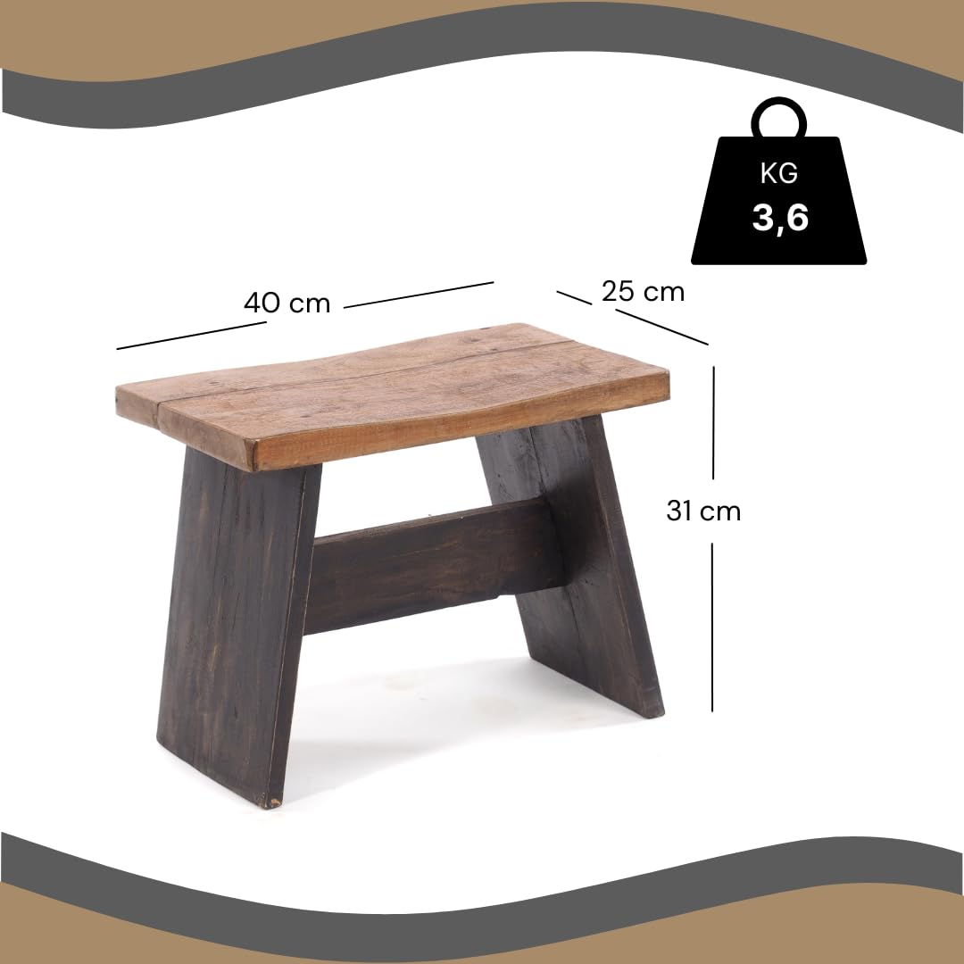 DESIGN DELIGHTS RUSTIKALES SITZBÄNKCHEN SCHEMEL 40" | Mahagoni, massiv, 40x31x25 cm (BxHxT) | Fußhocker, Dekohocker aus Holz | Farbe: 04 schwarz-Natur