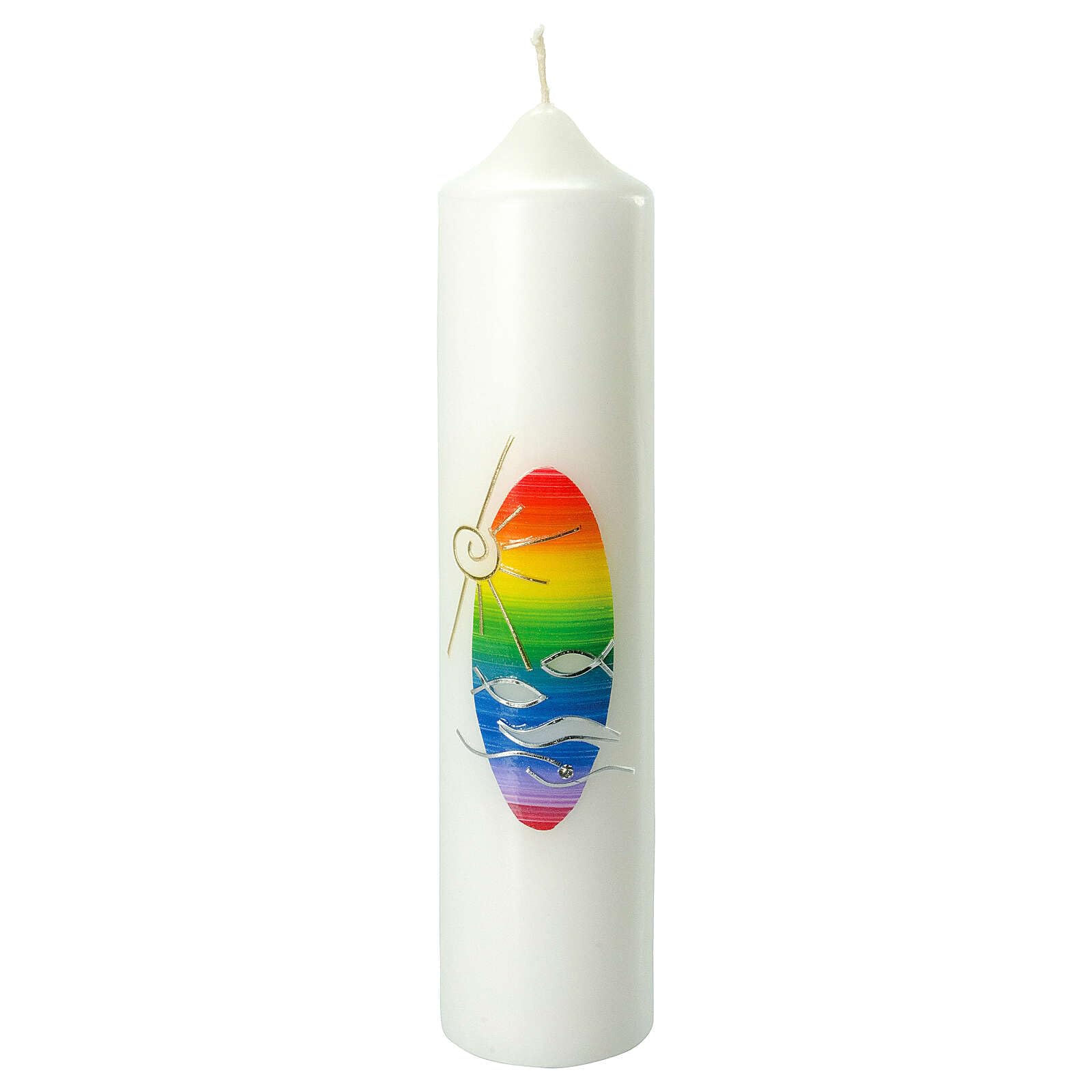 Candle for Baptism, Rainbow-Coloured sea, 265x60 mm