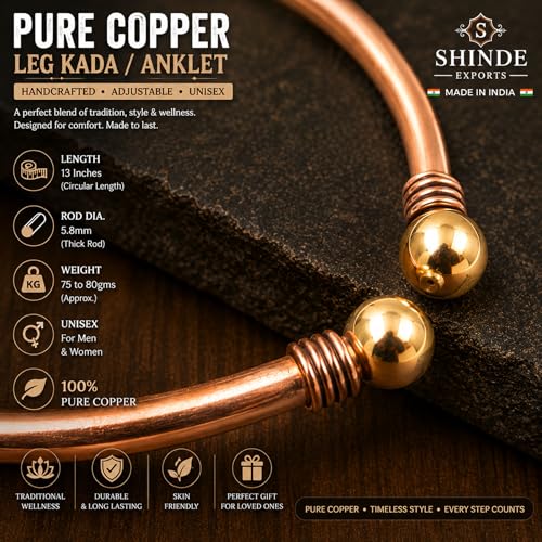 Image of SHINDE EXPORTS adjustable pure copper leg anklet bracelet kada for men and women indian jewelry