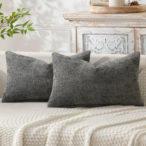 Image of MIULEE Decorative Lumbar Throw Pillow Covers 12x20 Inch Dark Gray 2 Pack