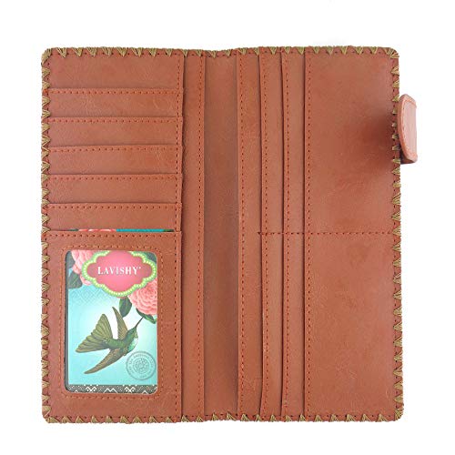 Divine Peacock Peacock Feather Embroidery Vegan Large Flat Wallet (Brown)4