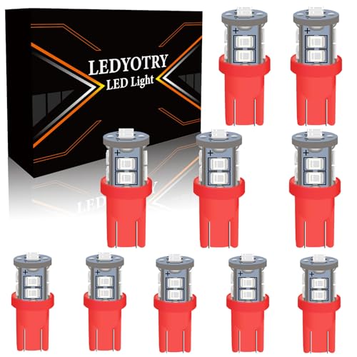 LEDYOTRY 194 LED Bulb for Dome Light License Plate Light, Super Bright Red 168 2825 W5W T10 Wedge Replacement LED Light Bulbs for Car Map Courtesy Step Dash Trunk Light (Pack of 10)