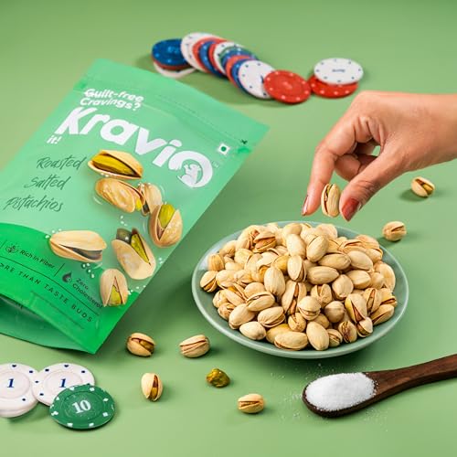 Image of Kravio Premium Roasted Salted Pistachios 200g | Zero Cholesterol Natural Inshell California Pista Nuts & Dry Fruits | Rich in Protein, Roasted Crunchy Delicious Healthy Snacks
