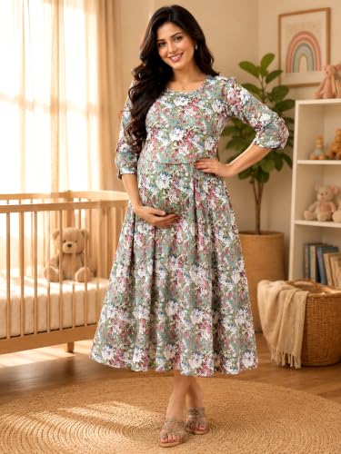 Image of RITIJYA Zipless Feeding Kurta Dress for Women | Maternity Nursing Kurti, No-Zip Easy Access | Extra Pleats Pre to Post Pregnancy | Quick-Dry Fabric | S-4XL
