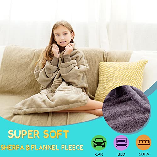 REDESS Blanket Hoodie Sweatshirt, Wearable Blanket Oversized Sherpa with sleeves and giant pocket, cozy hoodie for adults kids - Image 4