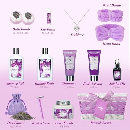 Image of 17Pcs Spa Gifts Spa Kit - Perfect Lavender Lilac Spa Gift Baskets for Women | All-occasion spa gifts for women & mom, Christmas, Mother's Day, Valentine's, Birthday. Hydrating for all skin types