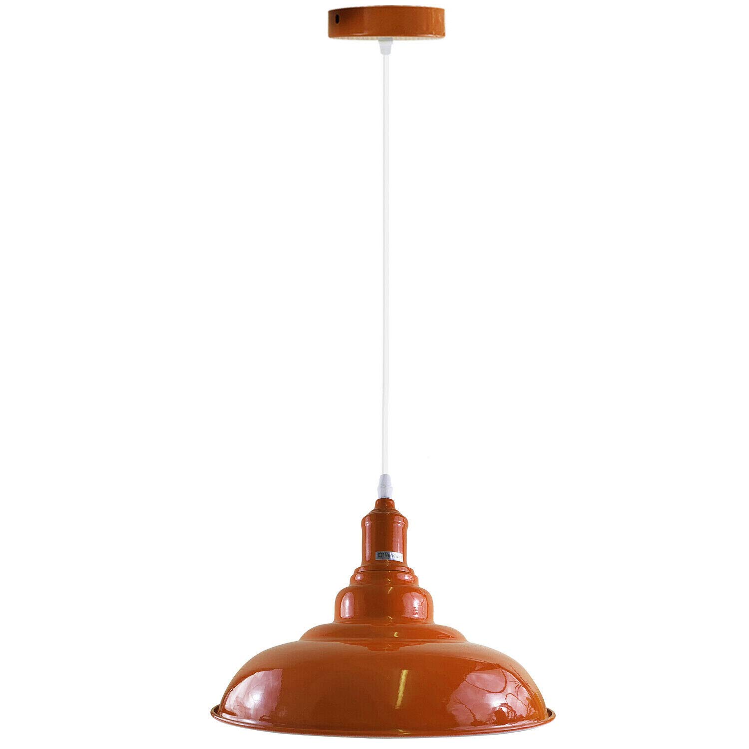 Dc Voltage Orange Ceiling Pendant Light, 32Cm Metal Shade, Adjustable 1M Cable, E27, 60W, Industrial Hanging Lamp, Kitchen Island Loft Lighting