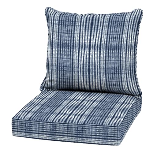 Image of Arden Outdoor Deep Seat Cushion Set, 22 in x 24 in, Weather-Proof, Rain-Proof, Fade Resistant Patio Cushion Blue Shibori Stripe
