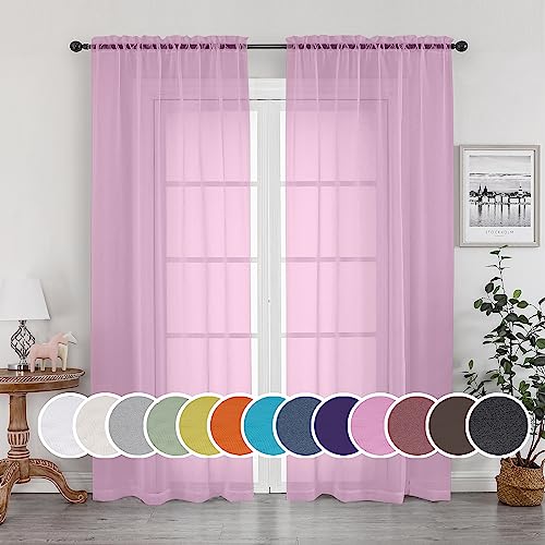 Image of OWENIE Sheer Curtains Light Pink, Sheer Curtains 63 inches Length 2 Panels Set, Rod Pocket Voile Fimly Sheer Drapes for Living Room /Bedroom, 2pcs, Each 42 inch W x 84 inch L