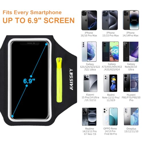 HAISSKY Sportarmband Mit Kopfhörer Tasche Sportarmband Handytasche Sport für iPhone 16 Pro Max/15 Pro/14/13 Pro/12 Plus, Huawei P70 Pro/P60 Pro/Mate 60 Xiaomi, Galaxy Handyhülle Running Armband