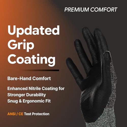 Image of DEX FIT Work Gloves FN330, 3D Comfort Stretch Fit, Power Grip, Durable Foam Nitrile Coated, Smart Touch, Thin & Lightweight, Machine Washable, Grey 9 (L) 3 Pairs