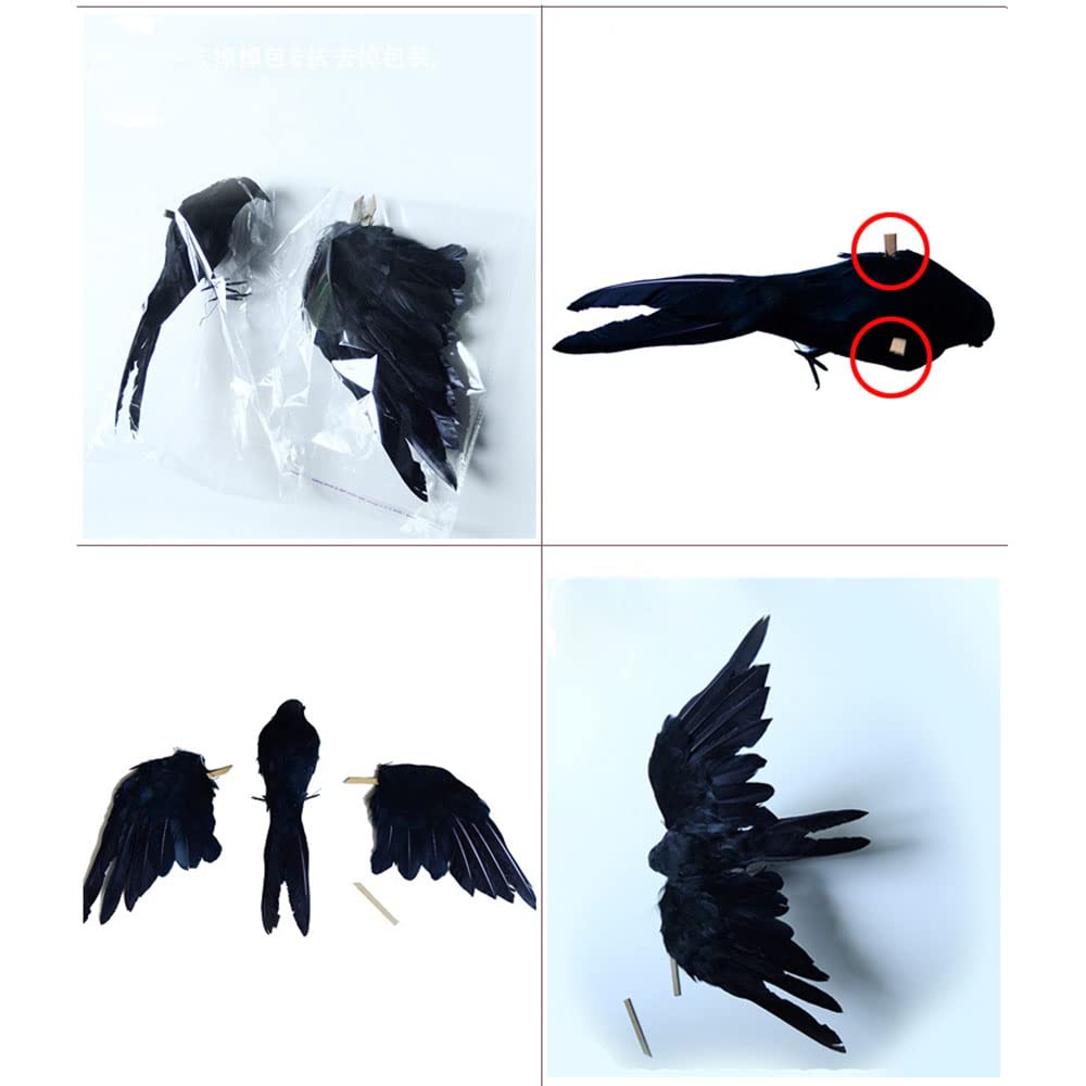 WKITKA Grand Corbeau Noir Réaliste Fait à La Main à Plumes Pour